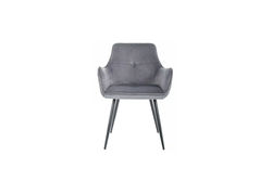 GRYTA VELVET PILKA minkšta modernaus stiliaus kėdė, foteliukas, krėslas svetainei, valgomajam, virtuvei